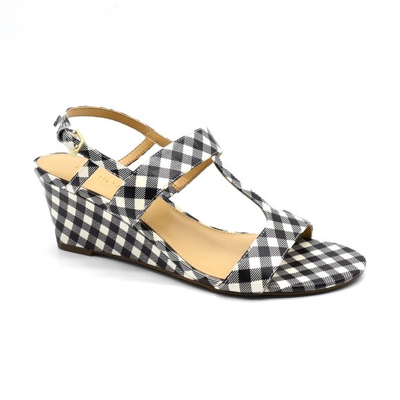 Talbots Shoes - Talbots Royce T-Strap Gingham Wedge Sandal 9.5